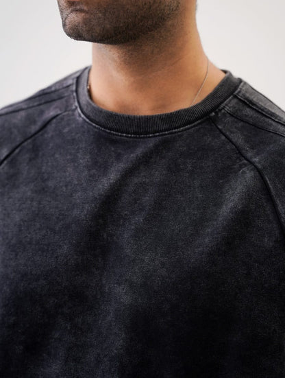 RANGLAN ACID WASHED TEE-BLK