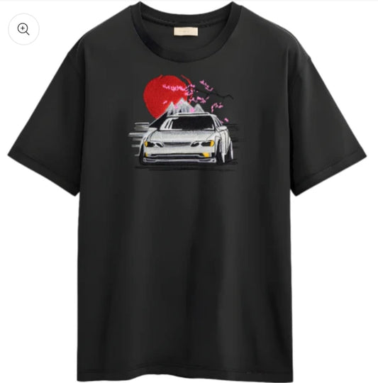 Sun Japanese Car Oversize Embroidered T-Shirt